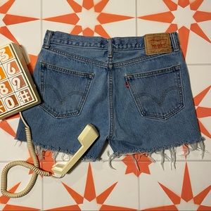 Levi 505 Mid Wash Distressed Denim Cutoffs